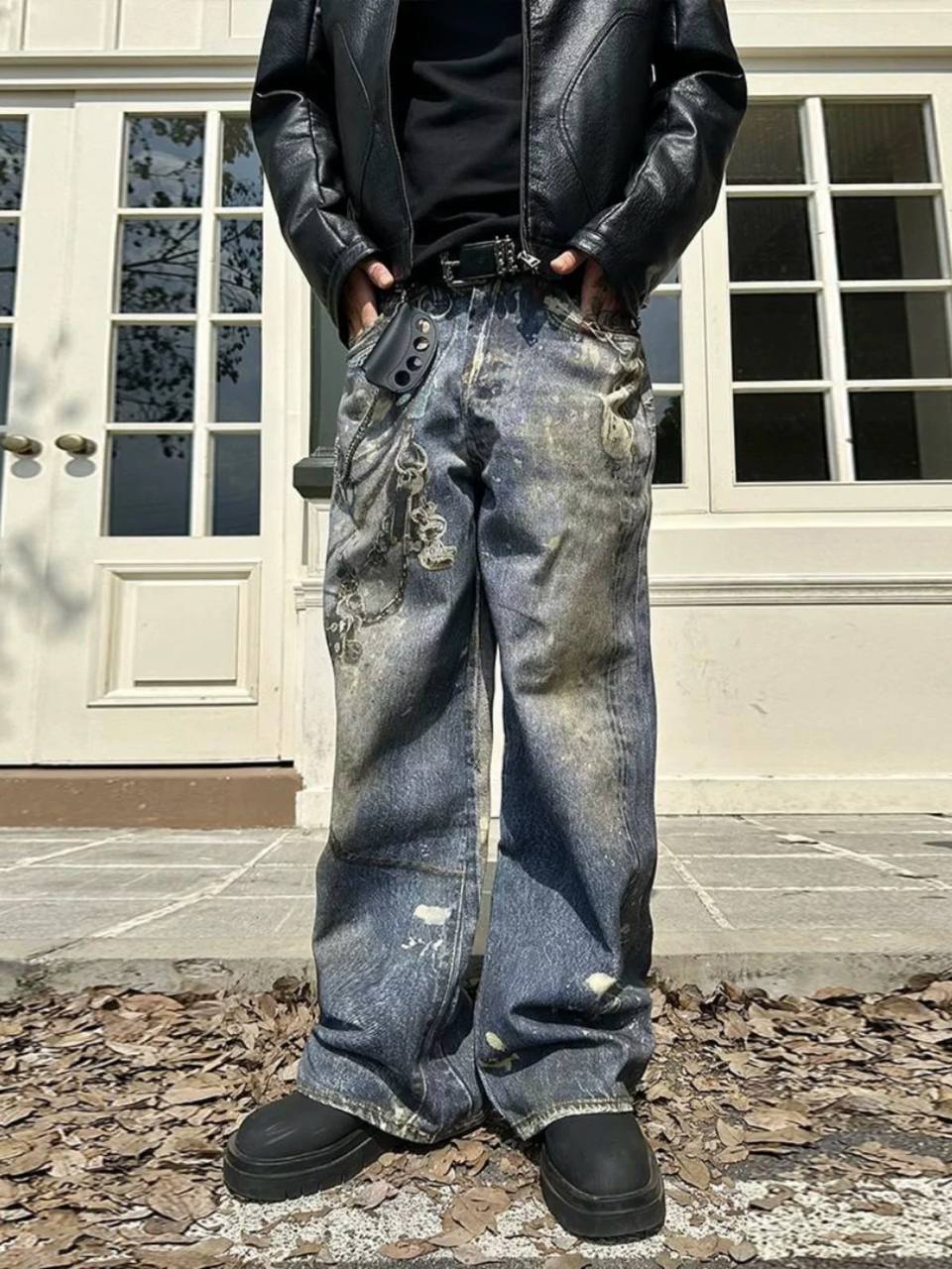 American street spring versatile casual retro solid color workwear trousers men's loose straight mid-waist high street trend