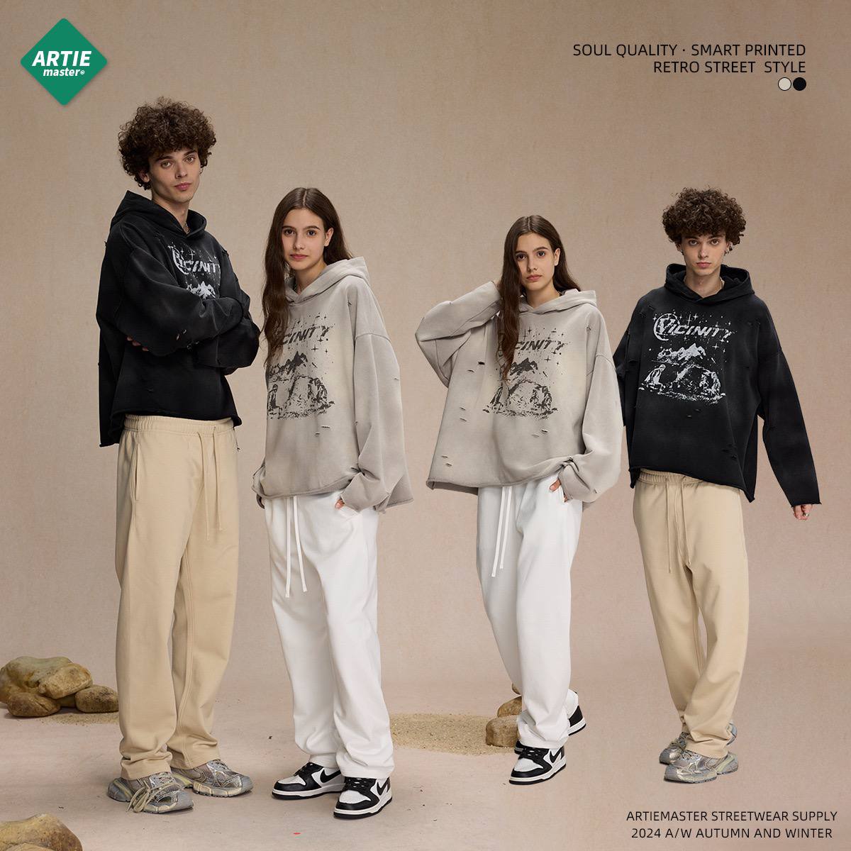 2025 autumn irregular hole raw edge distressed spray monkey print hooded sweatshirt Street fashion retro men's and women's hoodies (LIMITED )